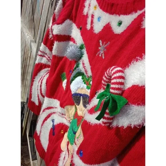 Ugly Christmas Sweater Gingerbread Man by 33 degrees Size Large Sequins Gems - Picture 9 of 9